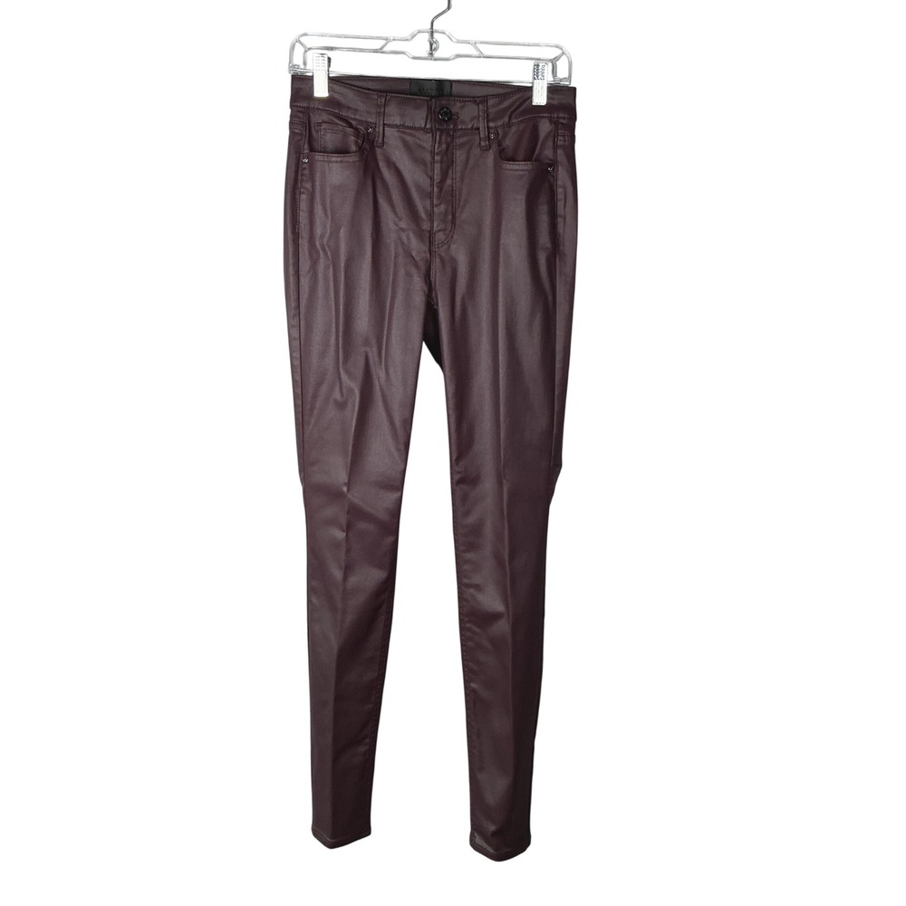 White House Black Market Burgundy Coated High Rise Skinny Pants 4 Plum Waxed